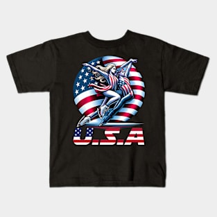 American Flag double ice figure skating USA Patriotic Team Kids T-Shirt